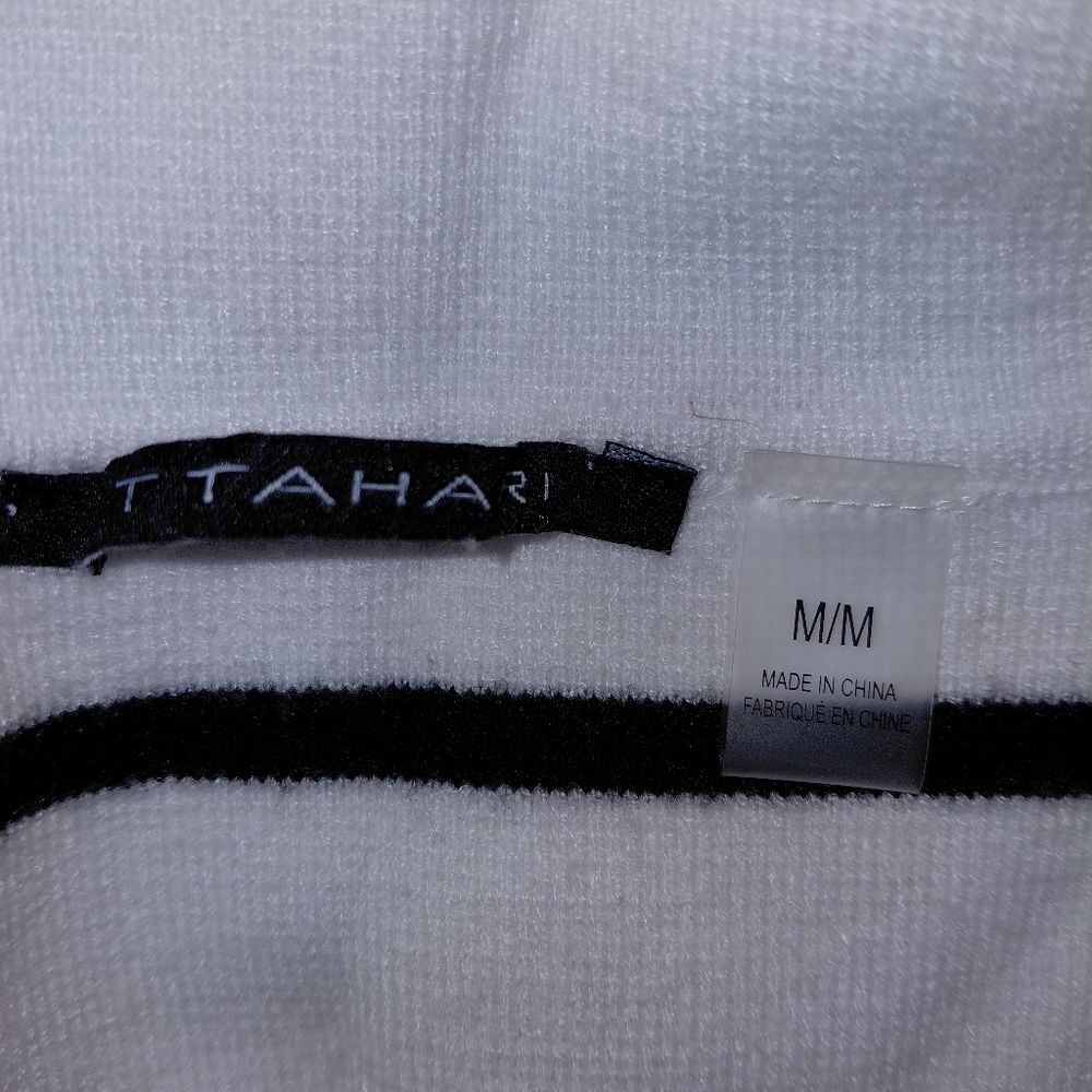Tahari White & Black Striped Collared Button Front Cardigan M Old Money - Picture 8 of 13